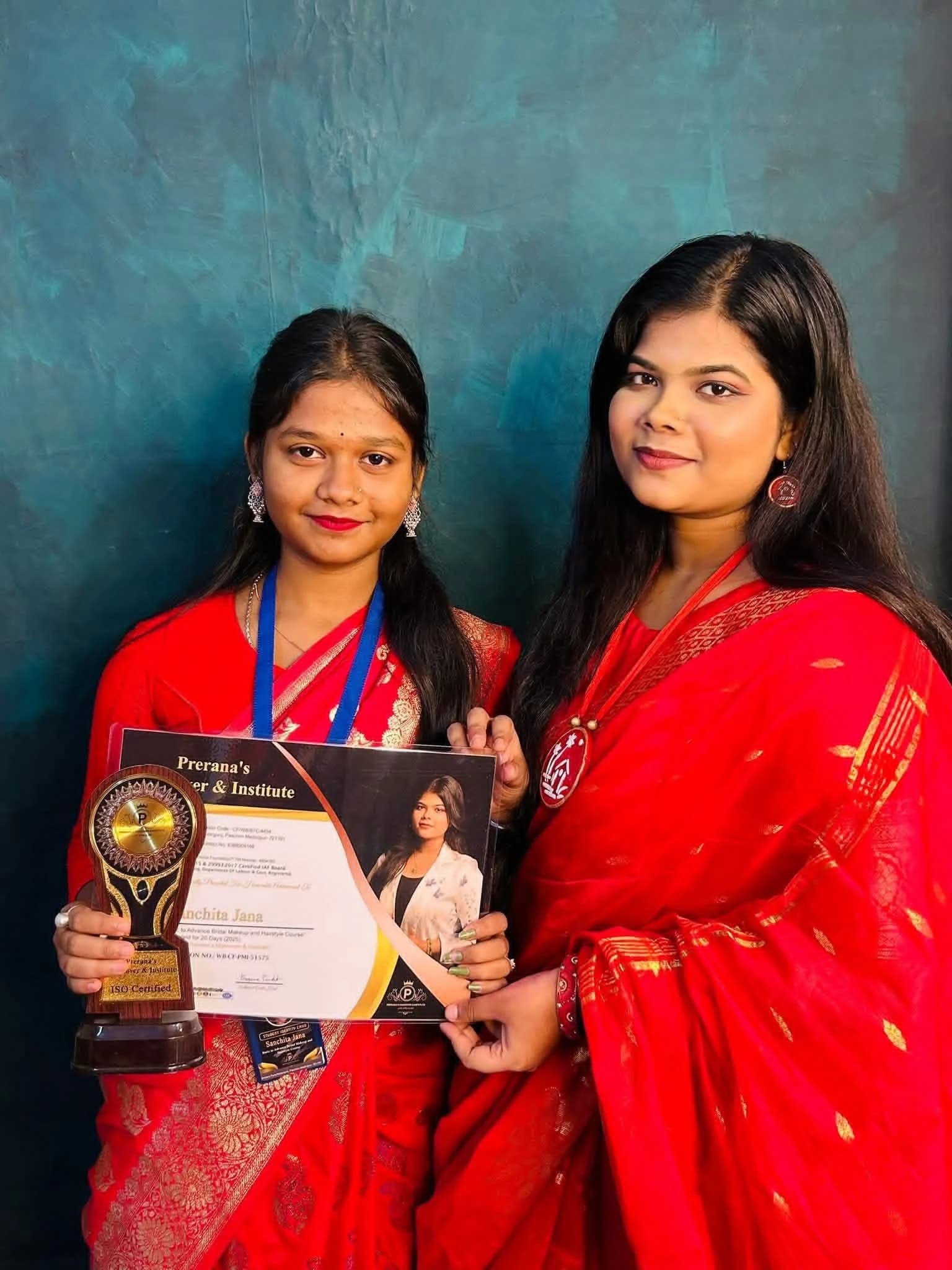 Trainer presenting the certified graduation diploma for Beautician Course to a student - Graduate Moment 8